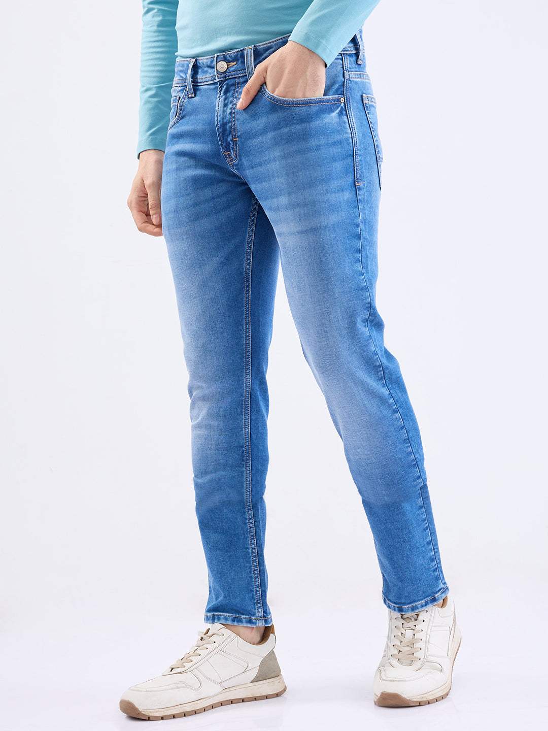 Spykar Mid Blue Low Rise Slim Fit Casual Jeans For Men