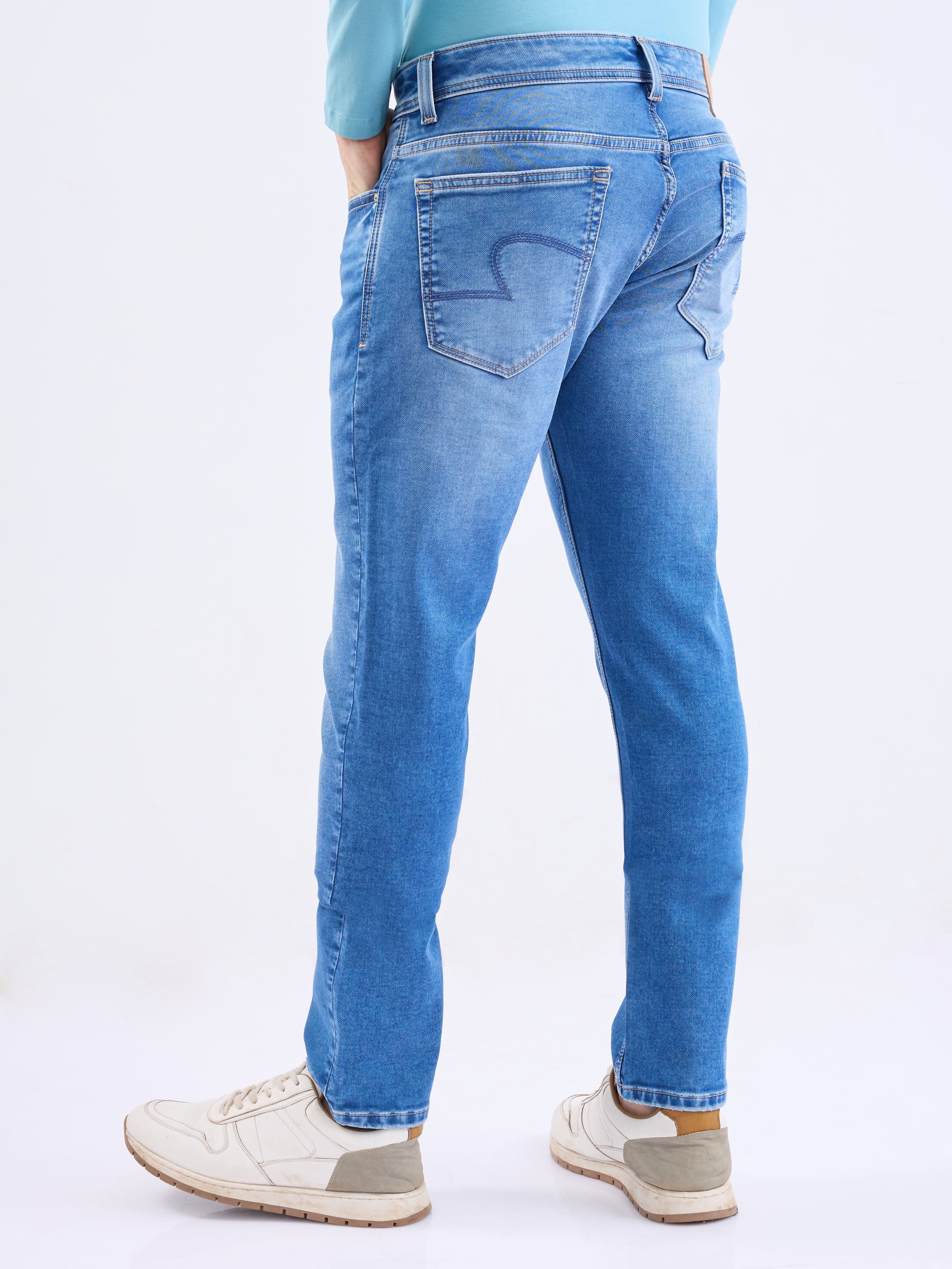 Spykar Mid Blue Low Rise Slim Fit Casual Jeans For Men