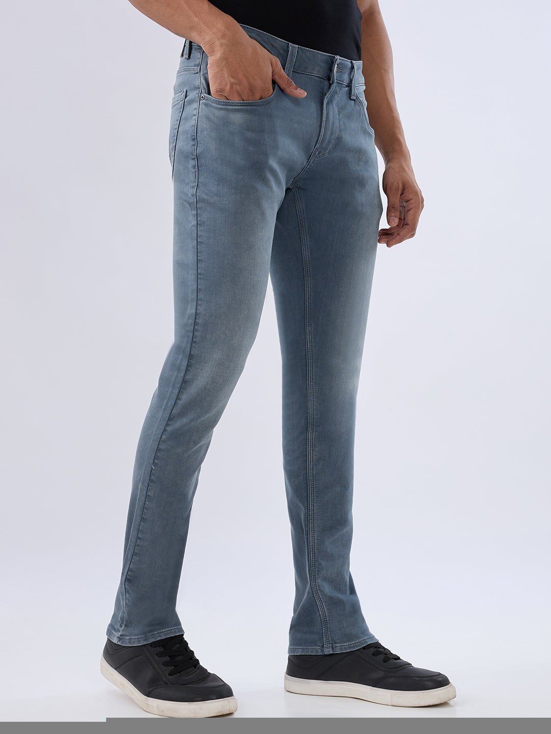 Men Kano Jeans Slim Fit Grey Low Rise
