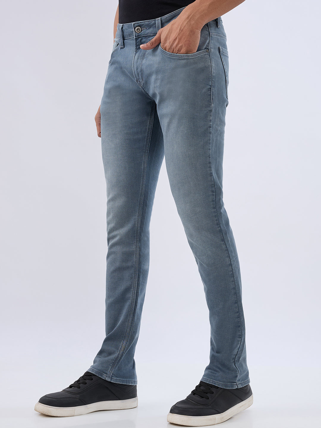 Men Kano Jeans Slim Fit Grey Low Rise