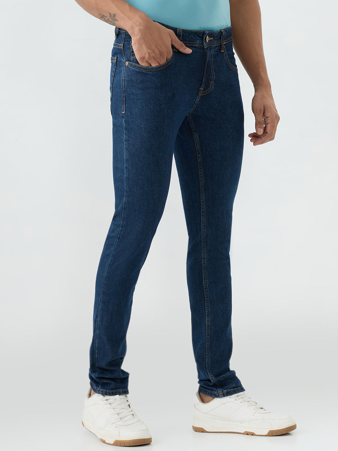 Spykar Dark Blue Slim Fit Low Rise Jeans For Men