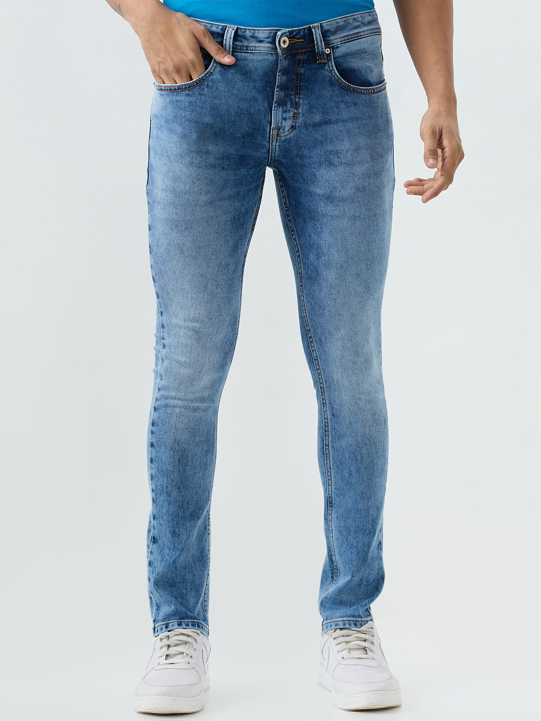 Spykar Mid Blue Slim Fit Low Rise Jeans For Men