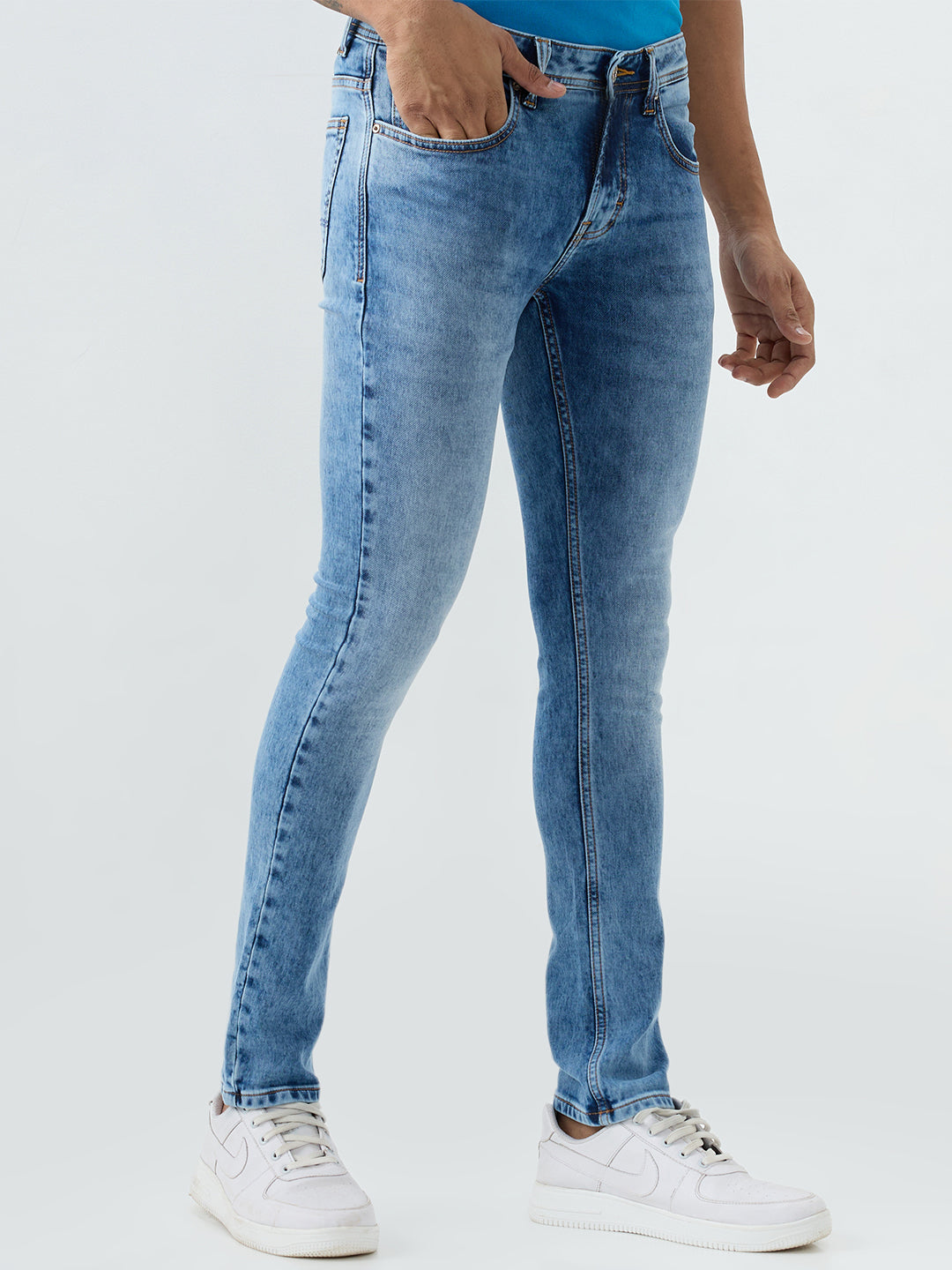 Spykar Mid Blue Slim Fit Low Rise Jeans For Men