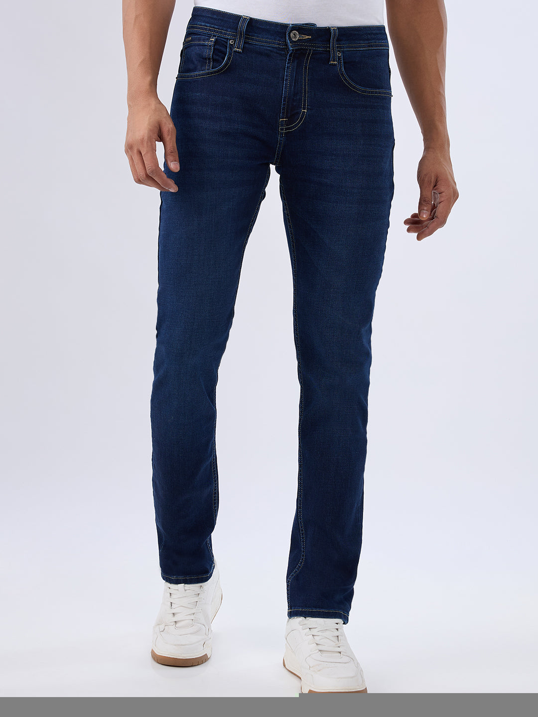 Spykar Dark Blue Slim Fit Low Rise Jeans For Men