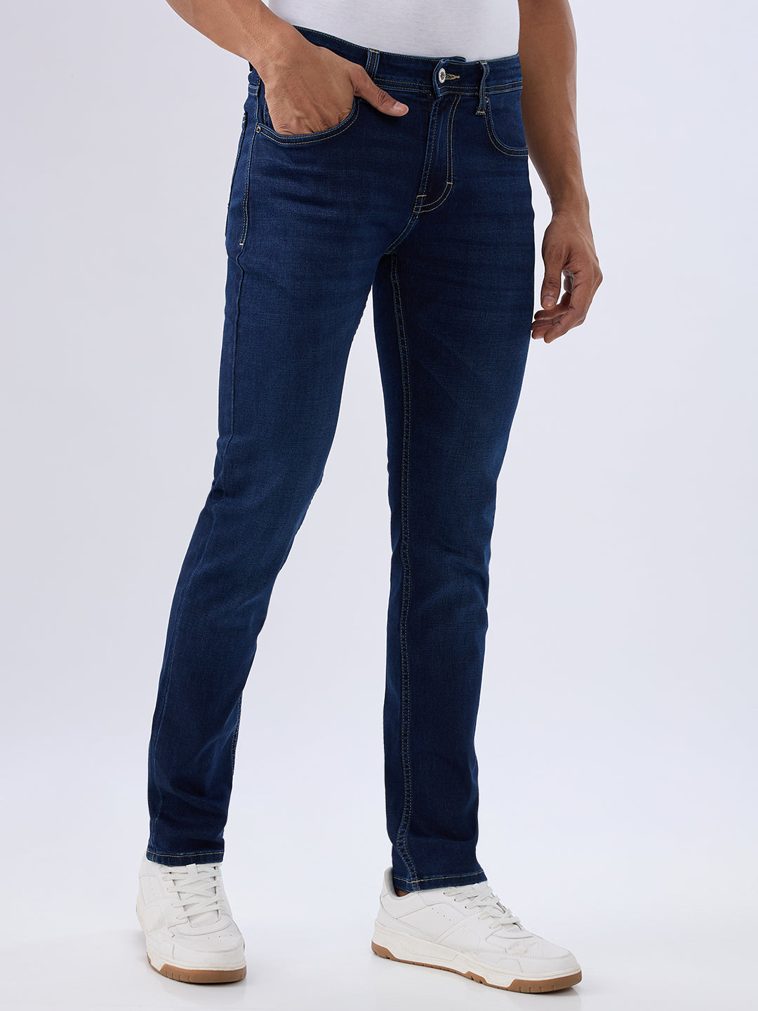 Spykar Dark Blue Slim Fit Low Rise Jeans For Men