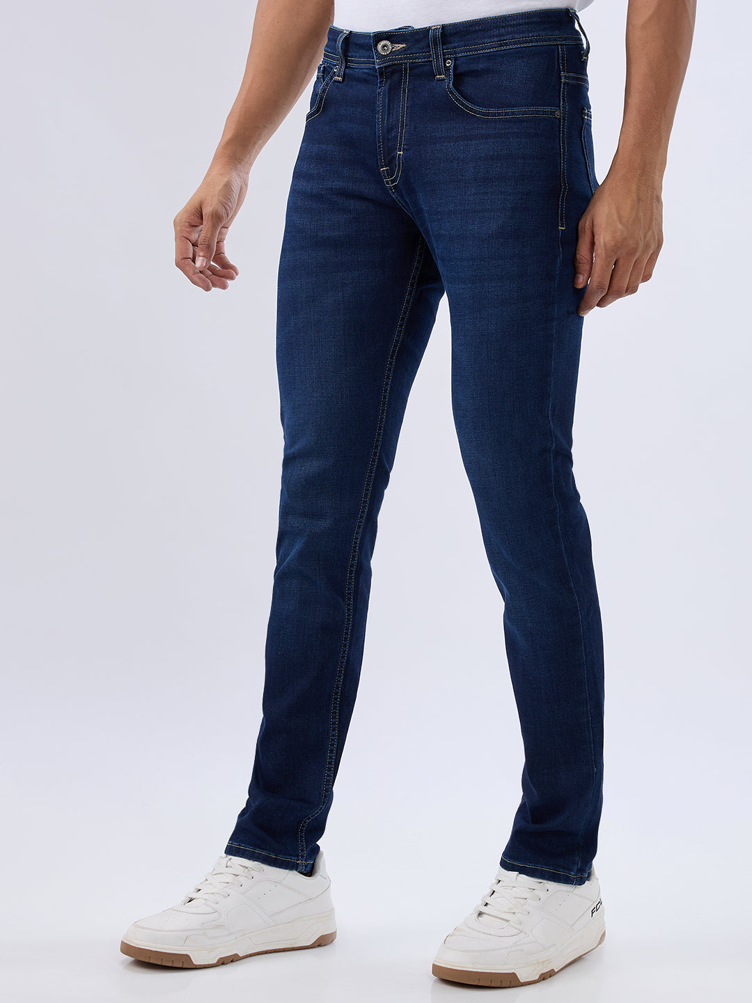 Spykar Dark Blue Slim Fit Low Rise Jeans For Men