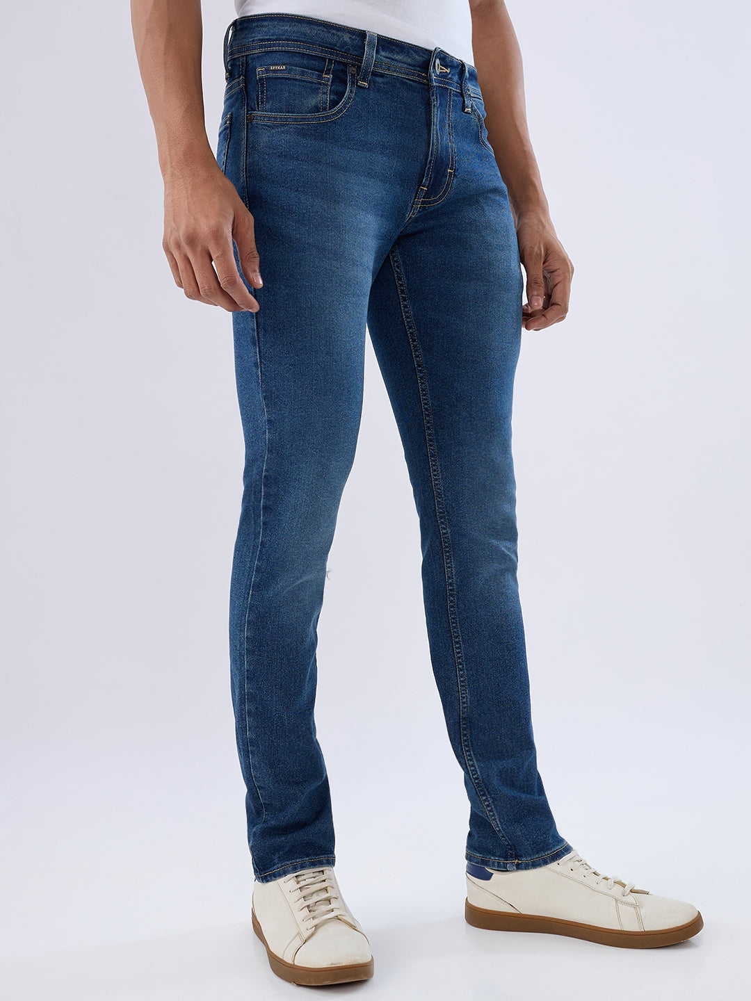 Spykar Mid Blue Slim Fit Low Rise Jeans For Men