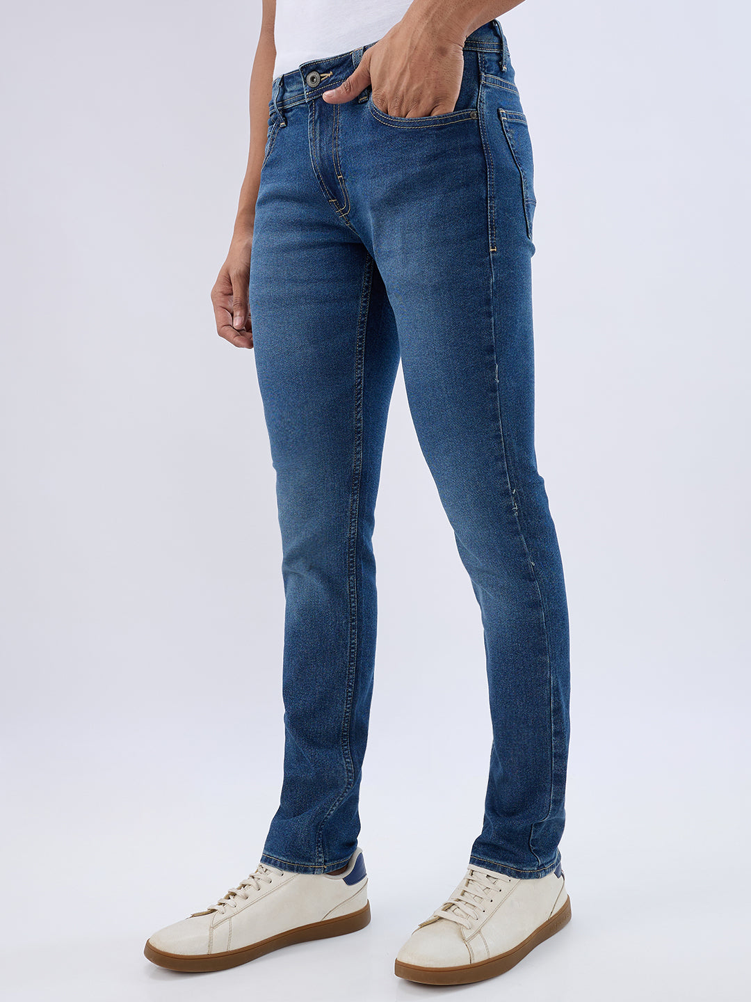 Spykar Mid Blue Slim Fit Low Rise Jeans For Men