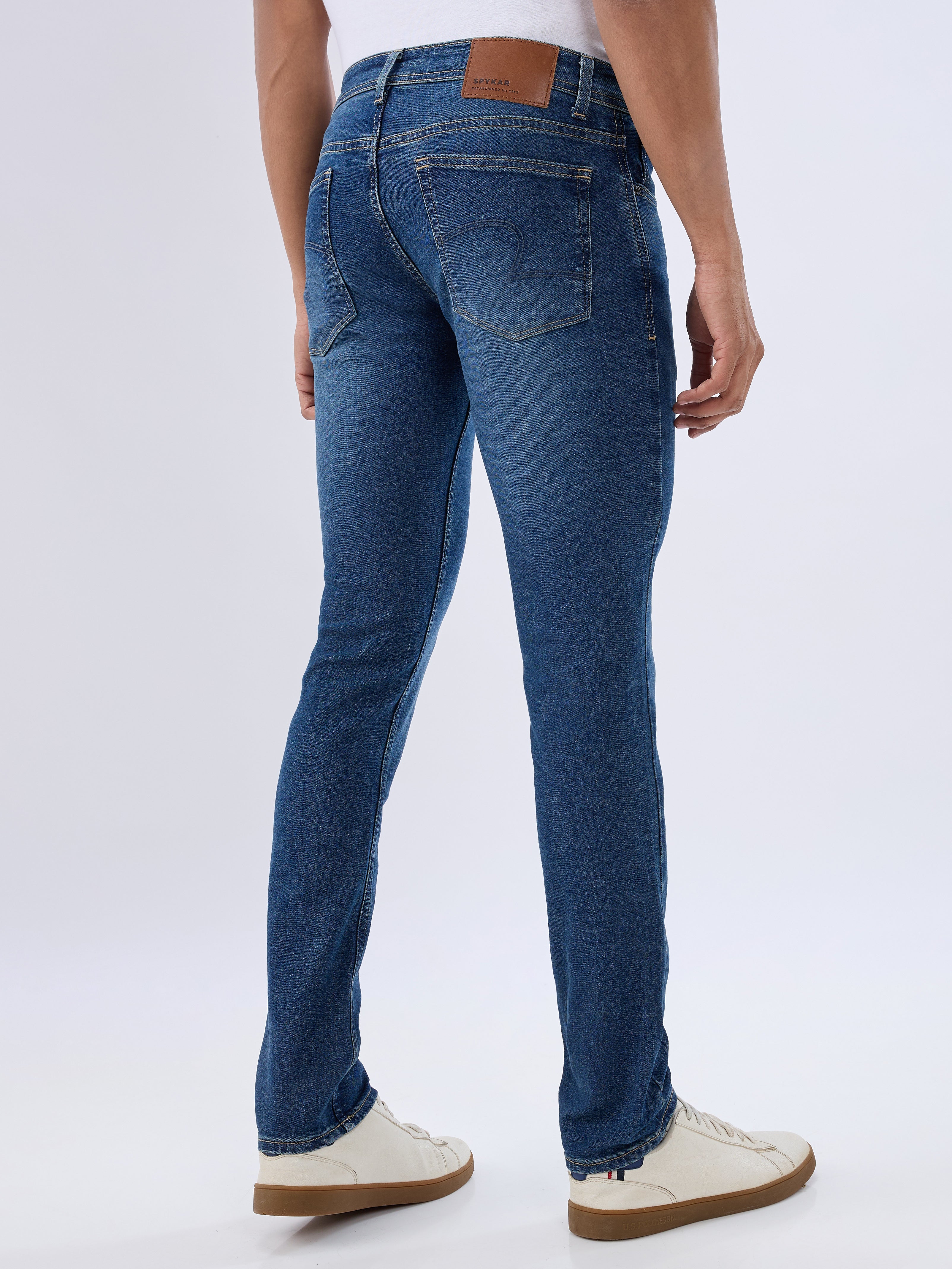 Spykar Mid Blue Slim Fit Low Rise Jeans For Men