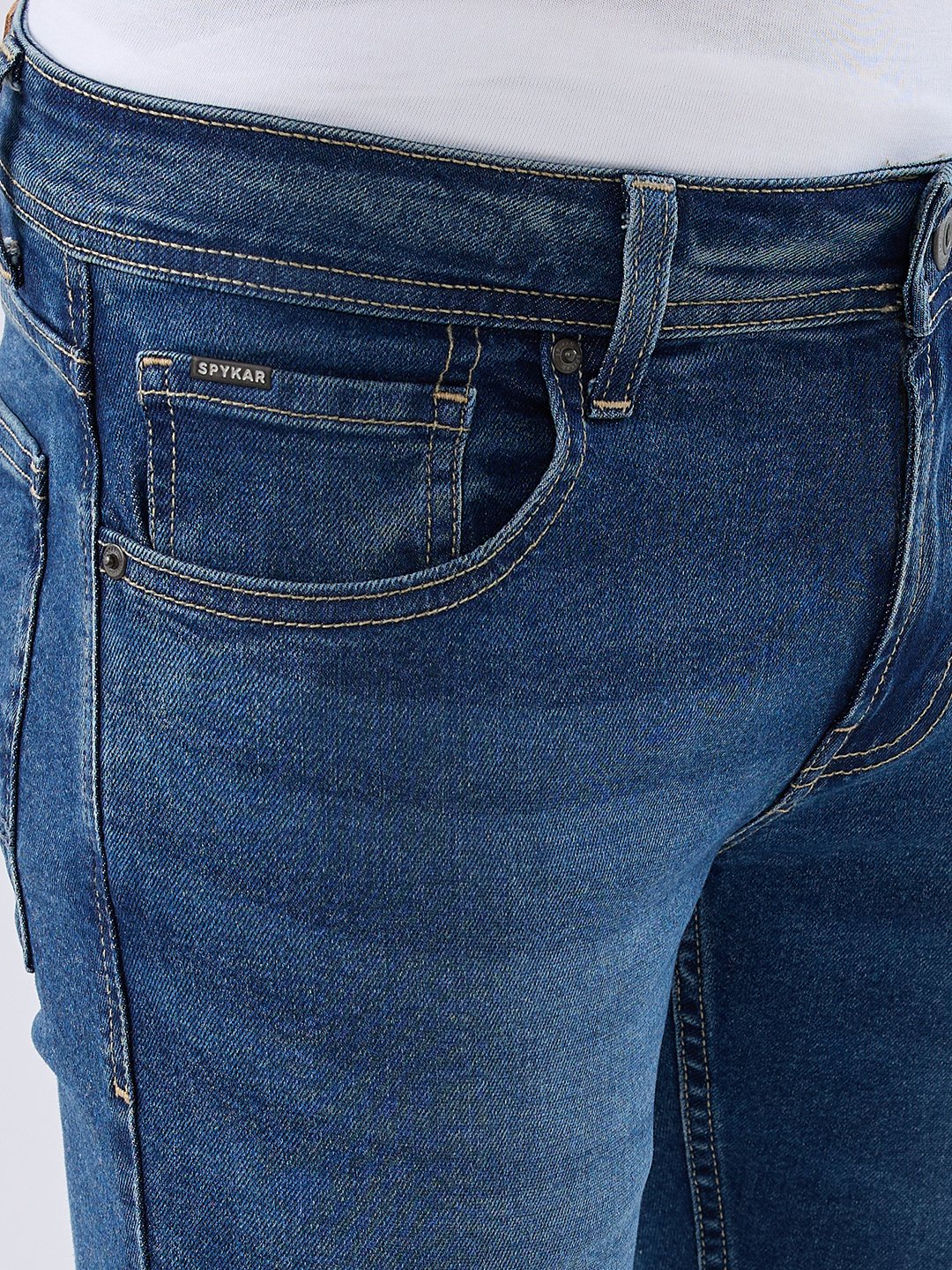 Spykar Mid Blue Slim Fit Low Rise Jeans For Men