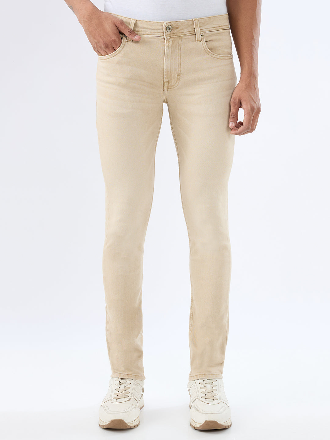 Spykar Light Sand Slim Fit Low Rise Jeans For Men