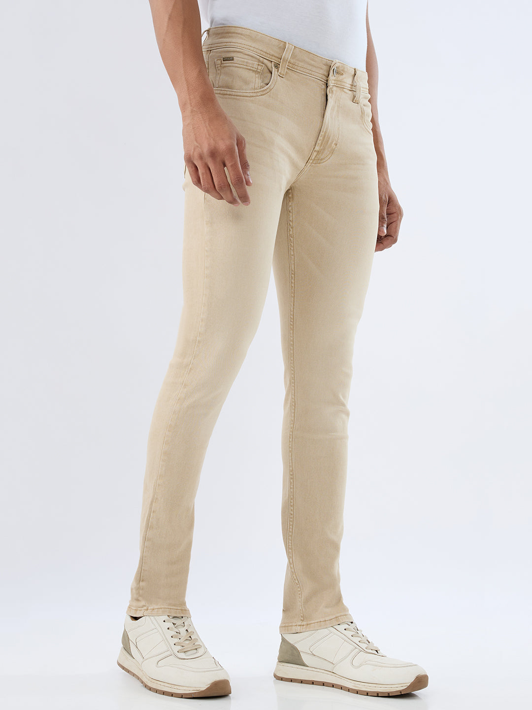 Men Jeans Slim Fit Sand Low Rise