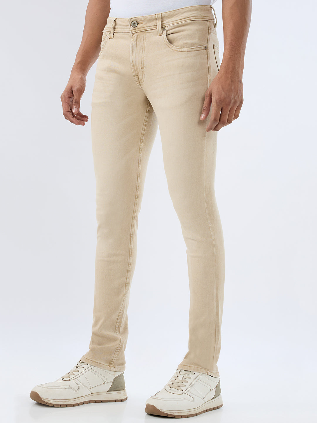 Spykar Light Sand Slim Fit Low Rise Jeans For Men