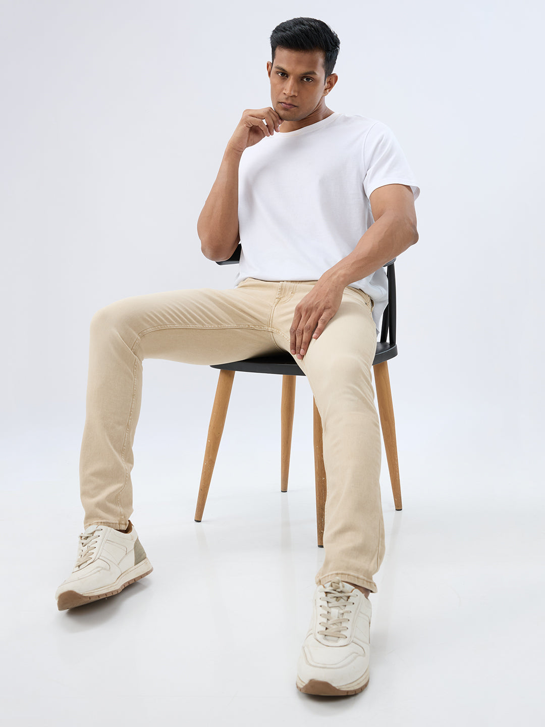 Spykar Light Sand Slim Fit Low Rise Jeans For Men