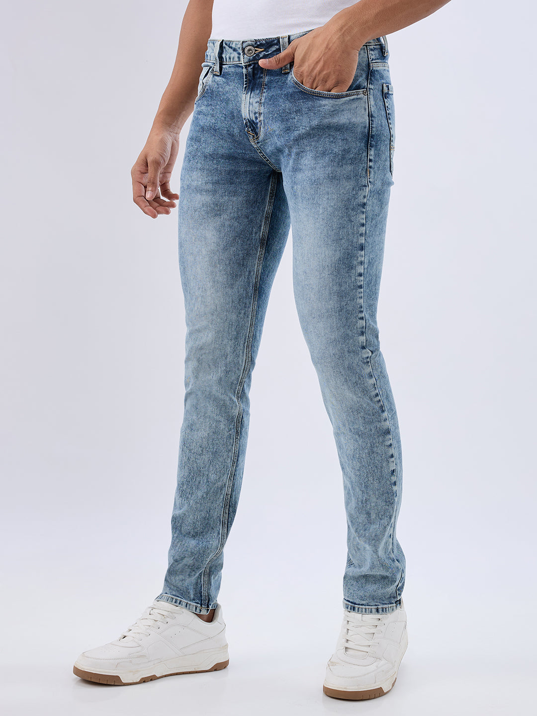 Men Kano Jeans Slim Fit Grey Low Rise