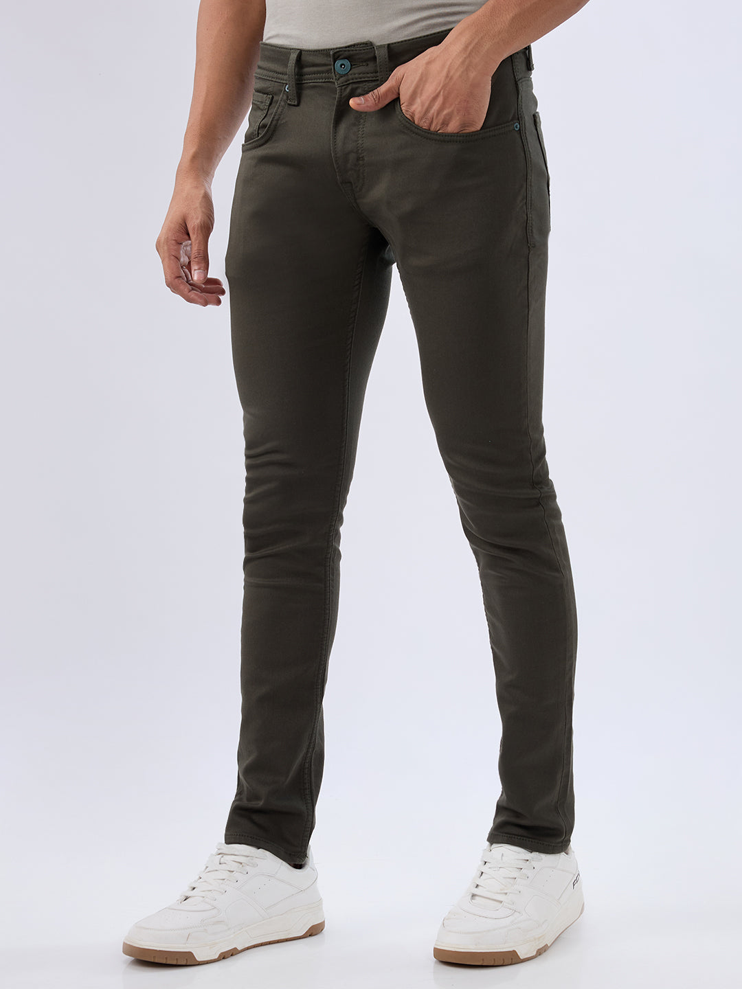 Spykar Olive Green Slim Fit Low Rise Jeans For Men