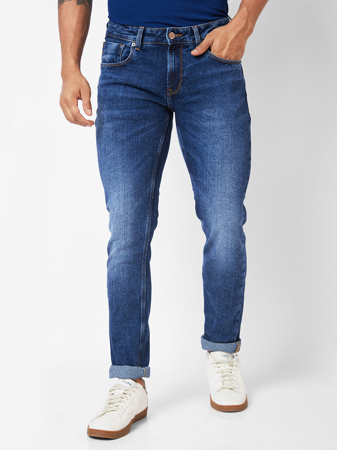 Spykar Men Slim Fit Low-Rise Heavy Fade Cotton Jeans