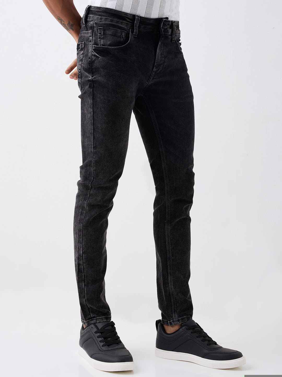 Spykar Charcoal Black Low Rise Slim Fit Casual Jeans For Men