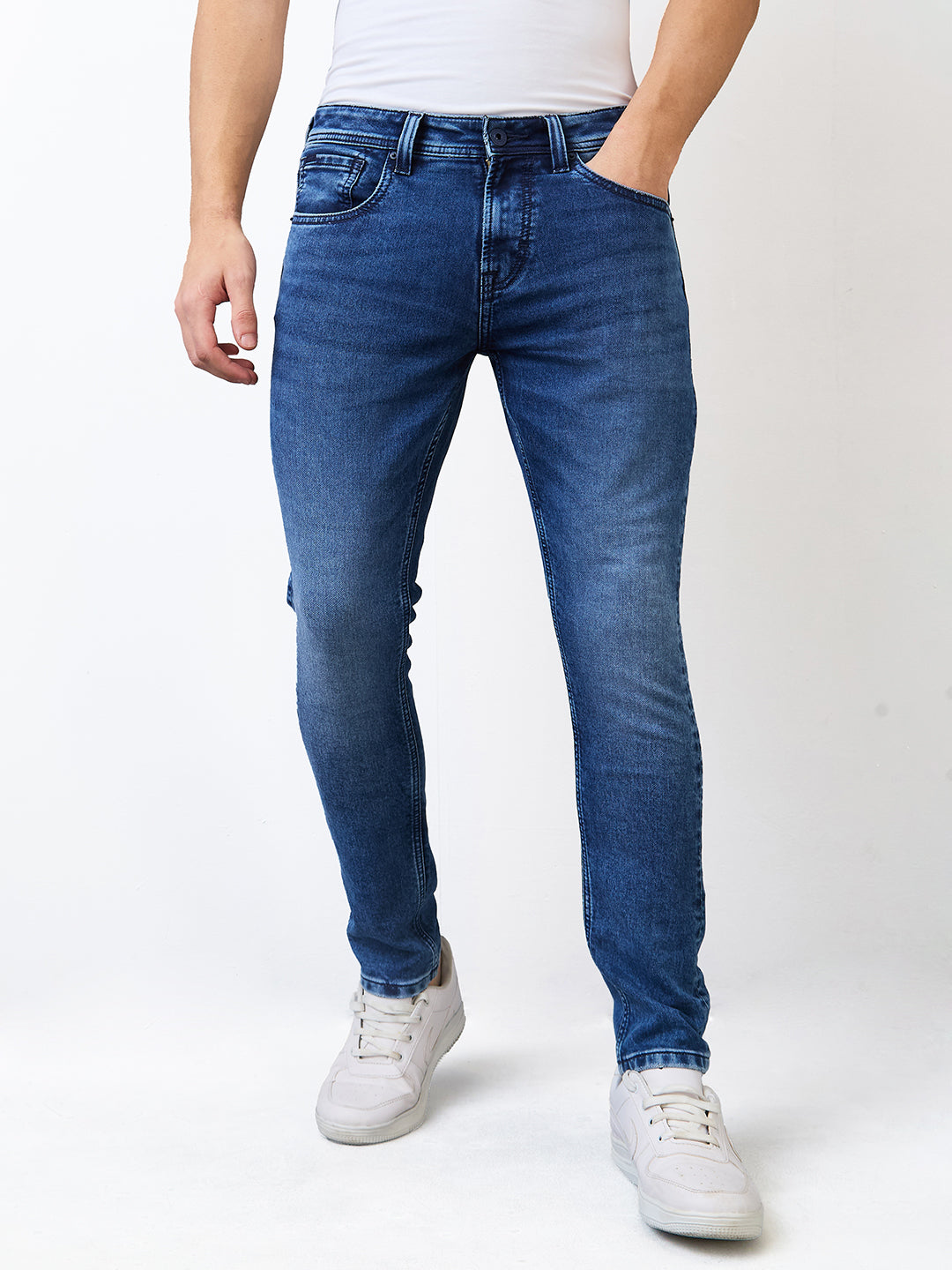Men Jeans Super Slim Fit Dark Blue Low Rise