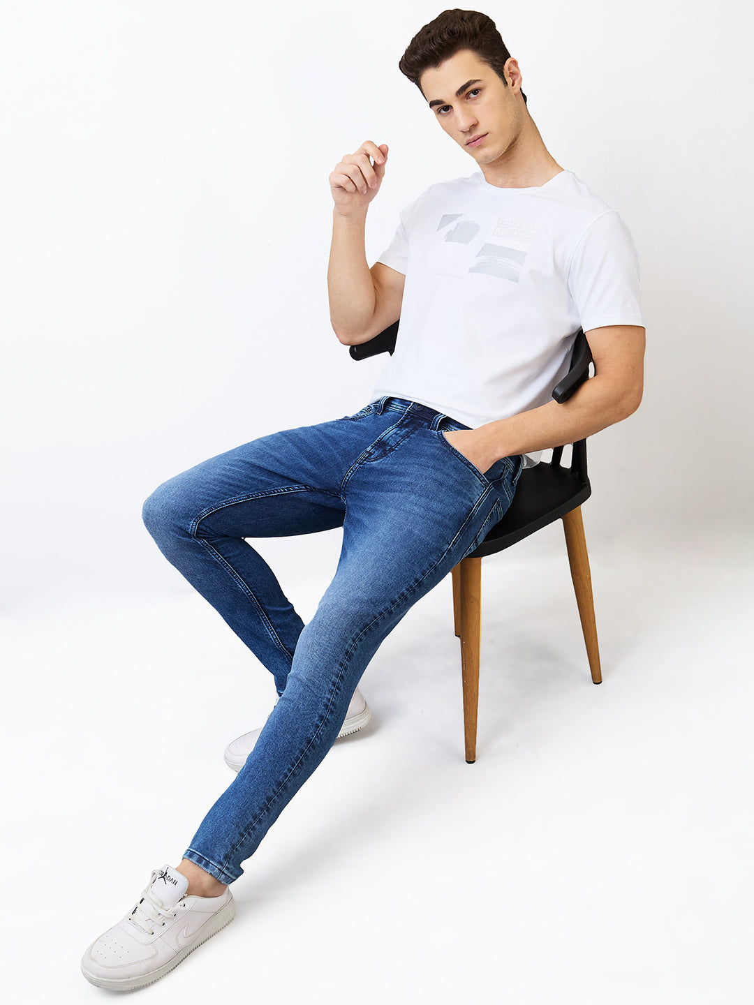 Men Jeans Super Slim Fit Dark Blue Low Rise