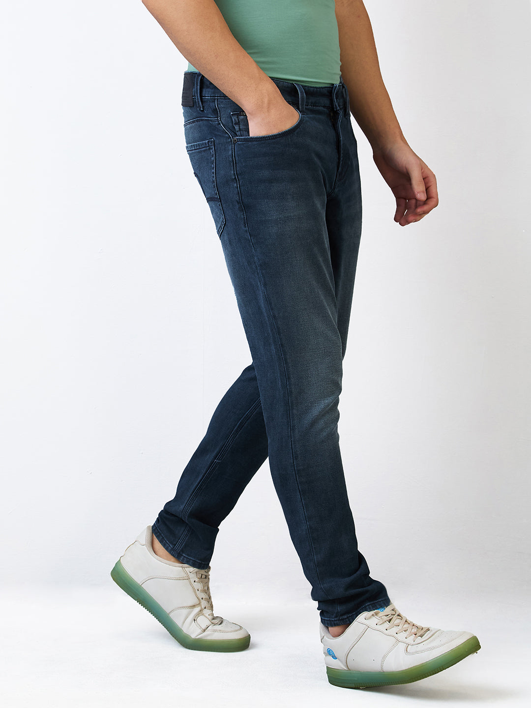 Men Jeans Slim Fit Olive Low Rise