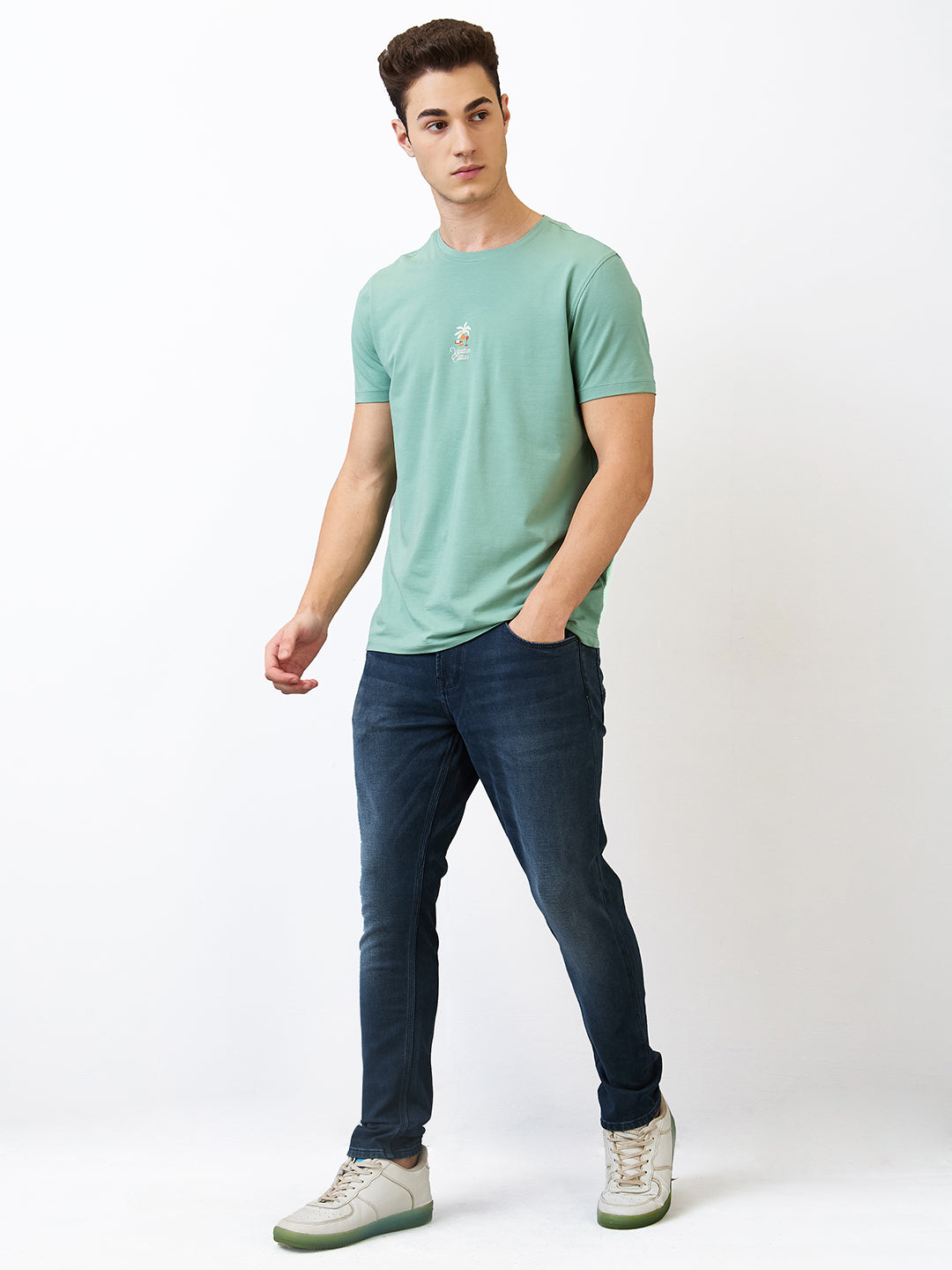 Men Jeans Slim Fit Olive Low Rise