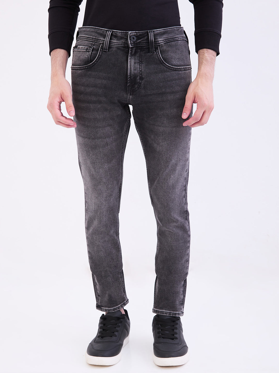 Spykar Charcoal Black Low Rise Slim Fit Casual Jeans For Men