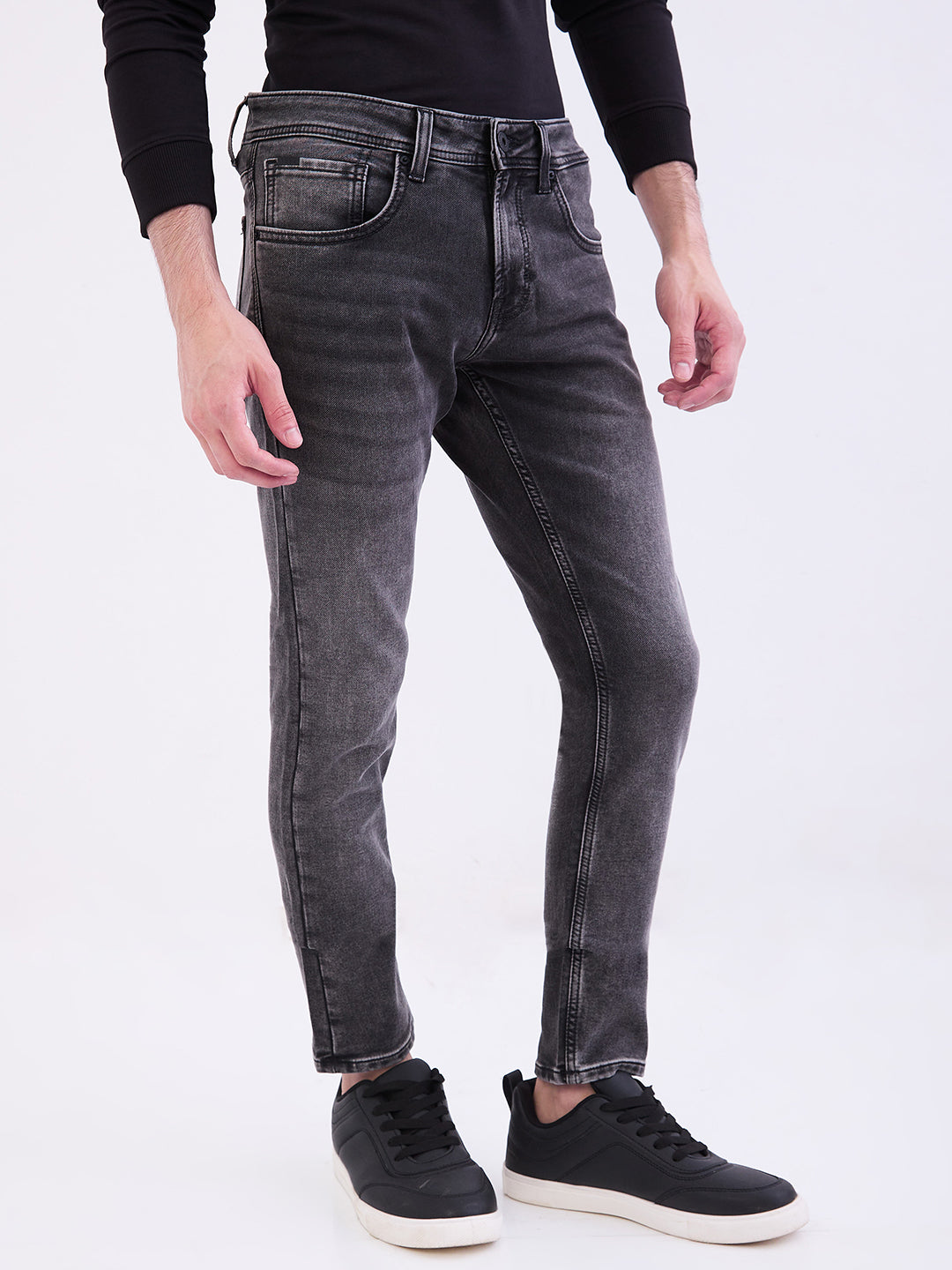 Spykar Charcoal Black Low Rise Slim Fit Casual Jeans For Men