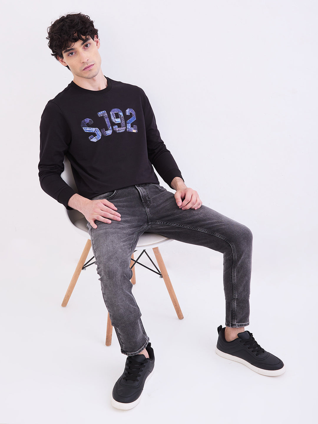 Men Jeans Slim Fit Black Low Rise