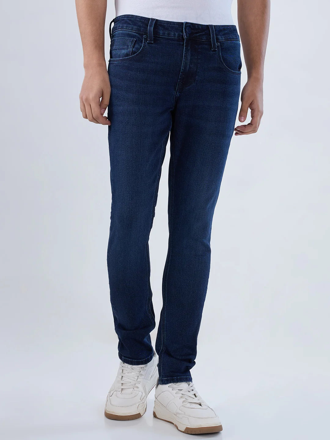 Men Jeans Super Slim Fit Dark Blue Low Rise
