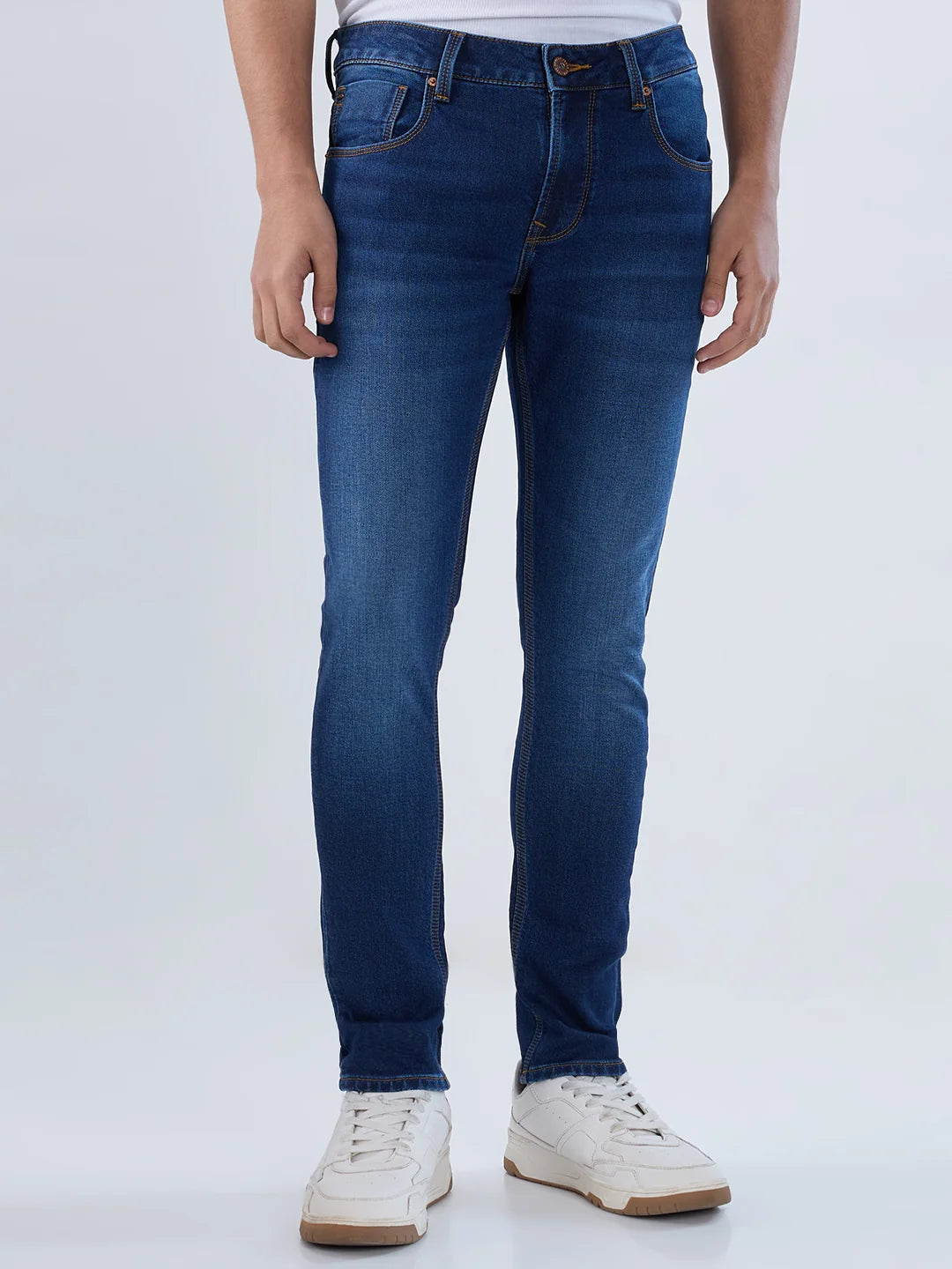 Men Jeans Super Slim Fit Dark Blue Low Rise
