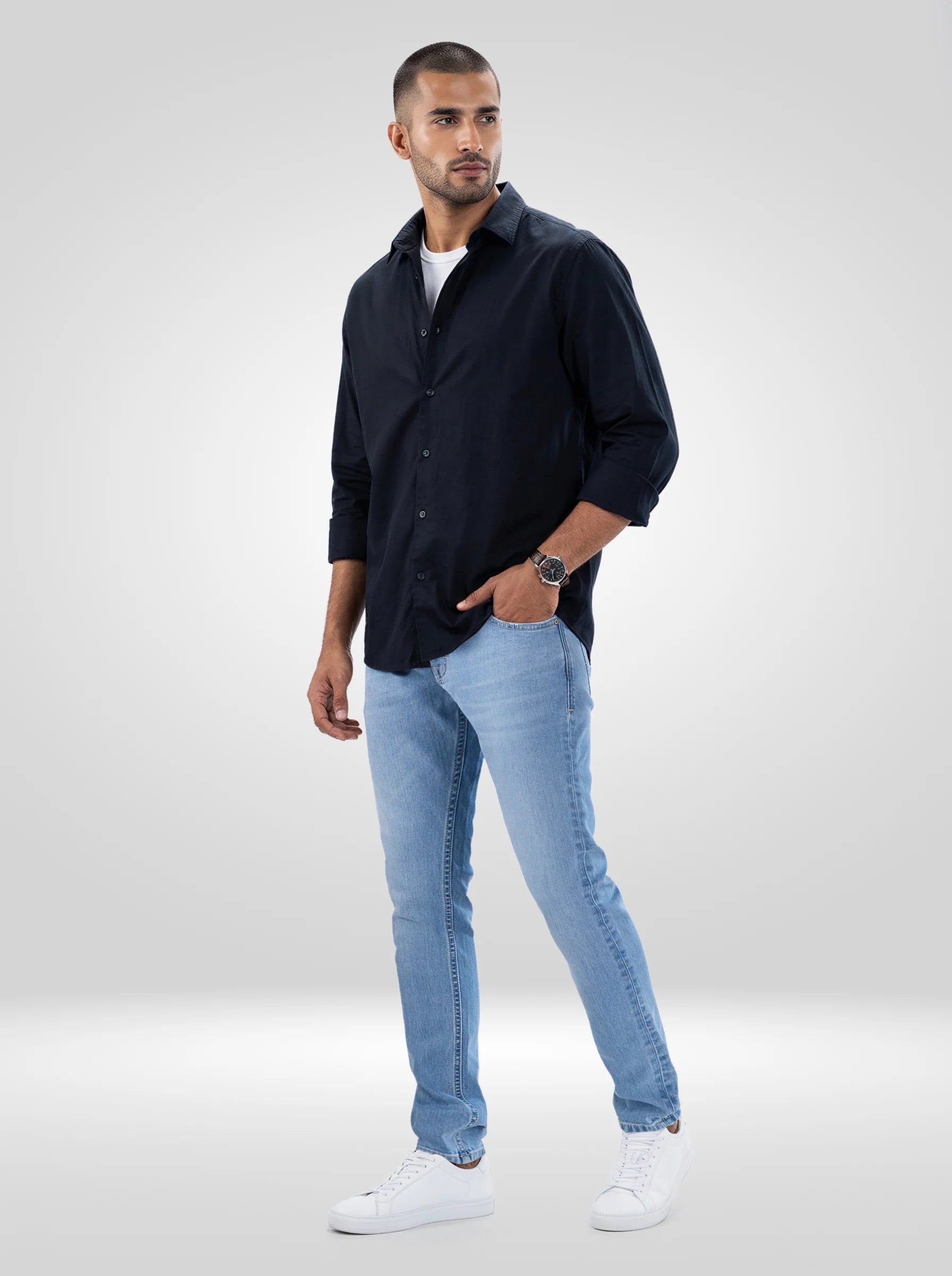 Men Jeans Super Slim Fit Light Blue Low Rise