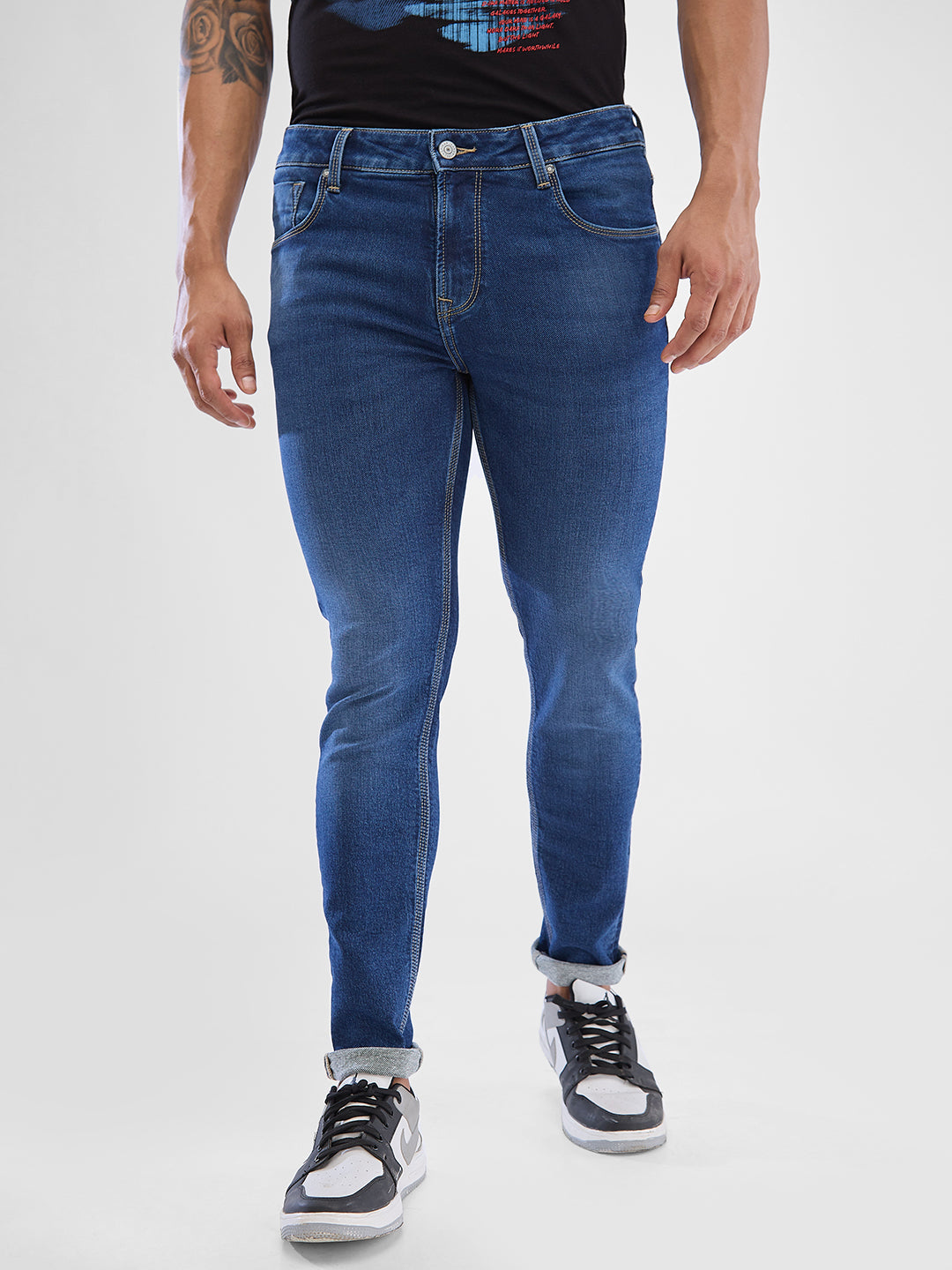 Spykar Mid Blue Slim Fit Jeans For Men