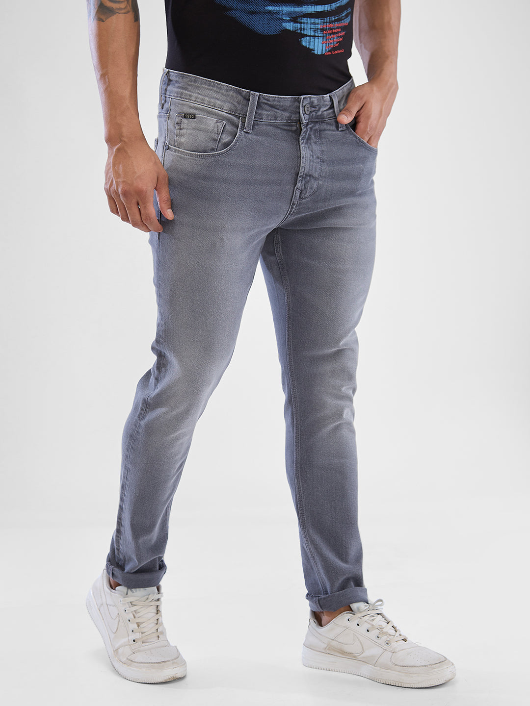 Spykar Light Grey Slim Fit Jeans For Men