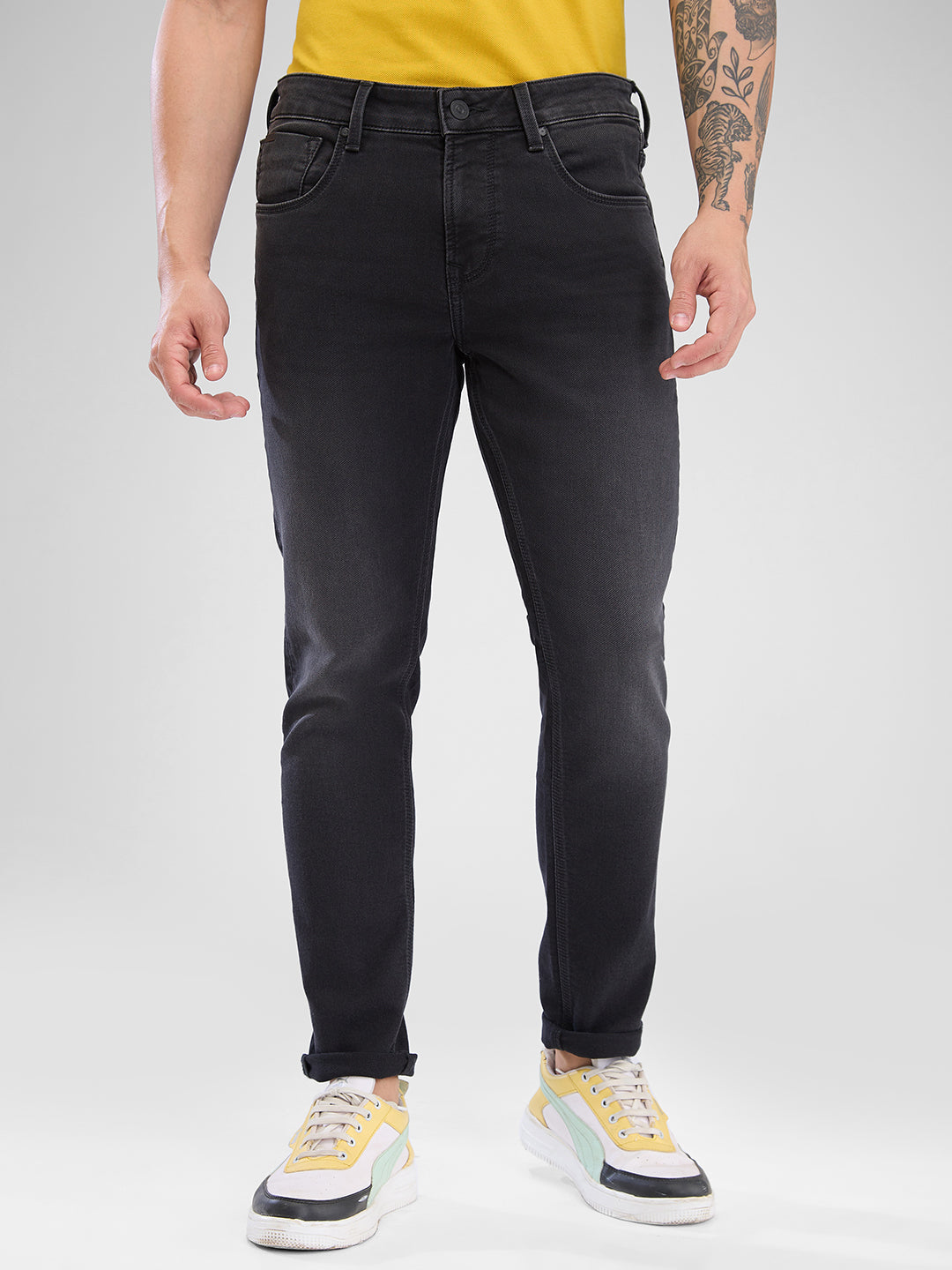 Spykar Charcoal Black Slim Fit Jeans For Men