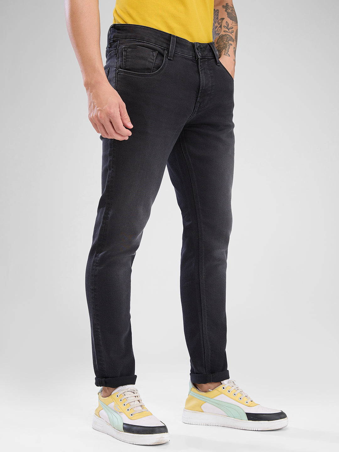 Spykar Charcoal Black Slim Fit Jeans For Men