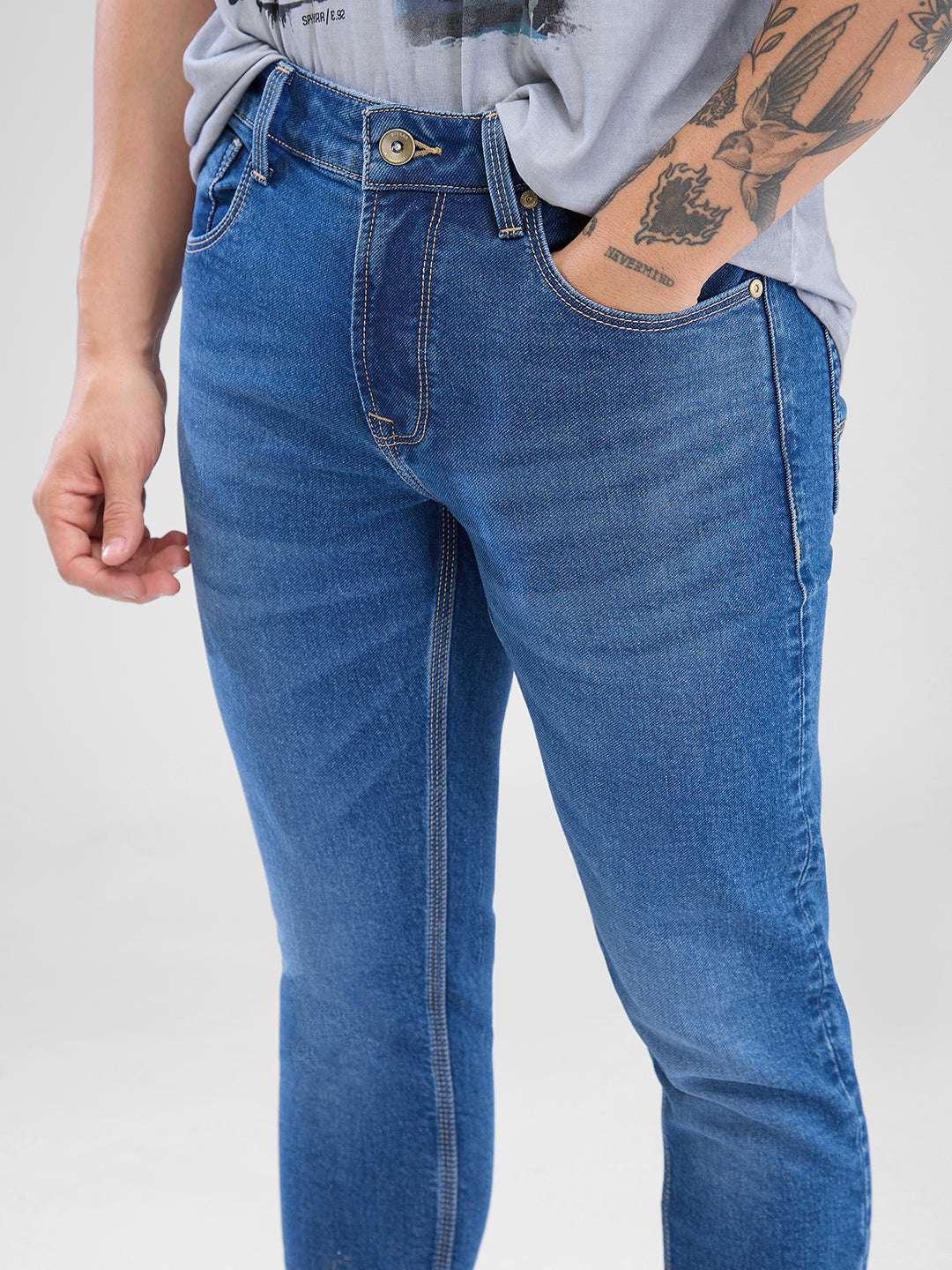 Men Kano Jeans Slim Fit Light Blue Low Rise