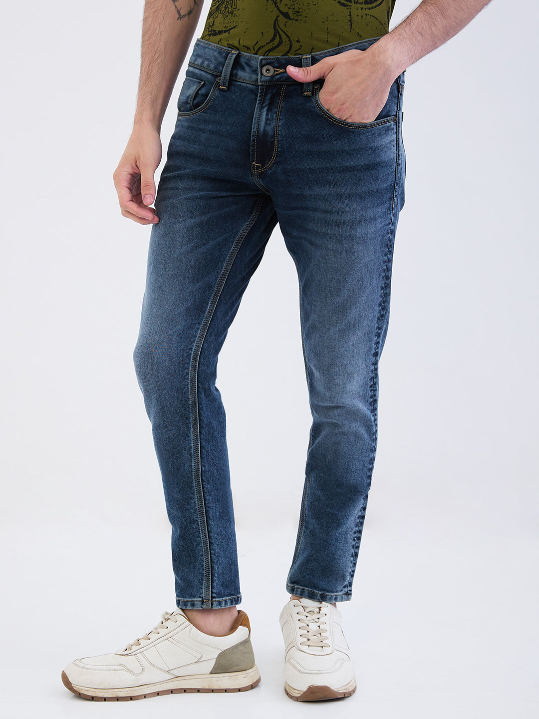 Spykar Bluish Grey Low Rise Slim Fit Casual Jeans For Men