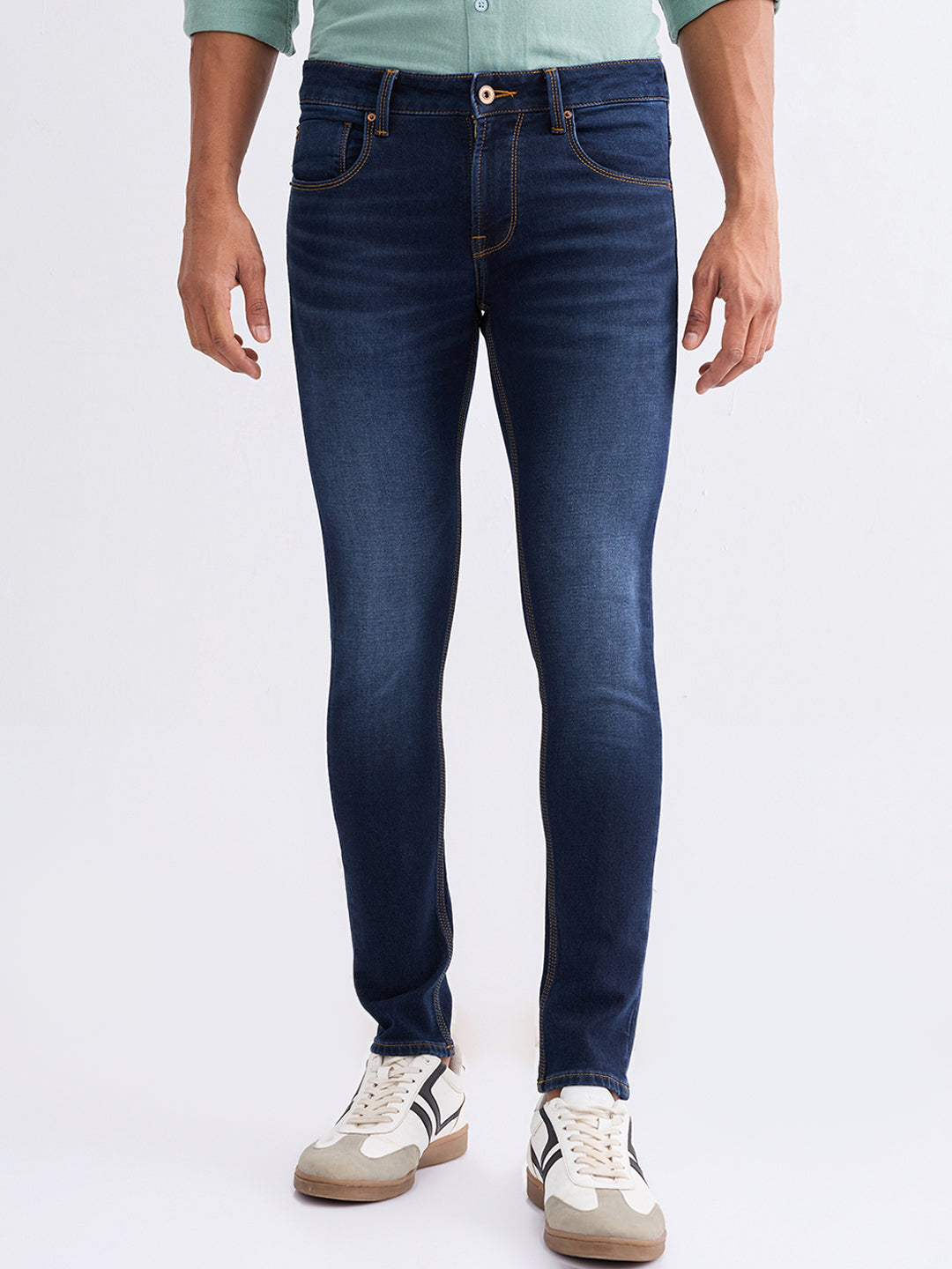 Men Jeans Slim Fit Dark Blue Low Rise