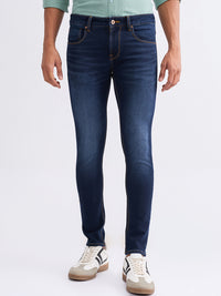 Men Jeans Slim Fit Dark Blue Low Rise