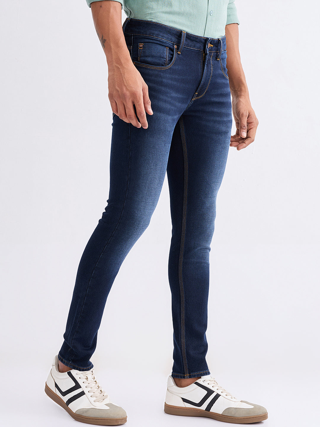Men Jeans Slim Fit Dark Blue Low Rise