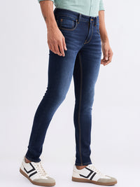 Men Jeans Slim Fit Dark Blue Low Rise