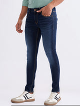 Men Jeans Slim Fit Dark Blue Low Rise