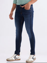 Men Jeans Slim Fit Dark Blue Low Rise