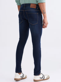 Men Jeans Slim Fit Dark Blue Low Rise