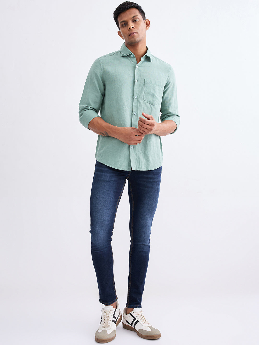Men Jeans Slim Fit Dark Blue Low Rise