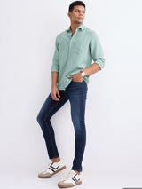 Men Jeans Slim Fit Dark Blue Low Rise