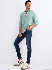 Men Jeans Slim Fit Dark Blue Low Rise