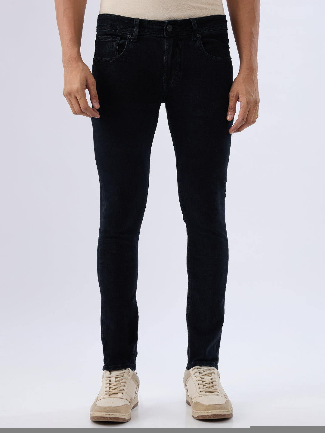 Spykar Carbon Black Slim Fit Low Rise Jeans For Men