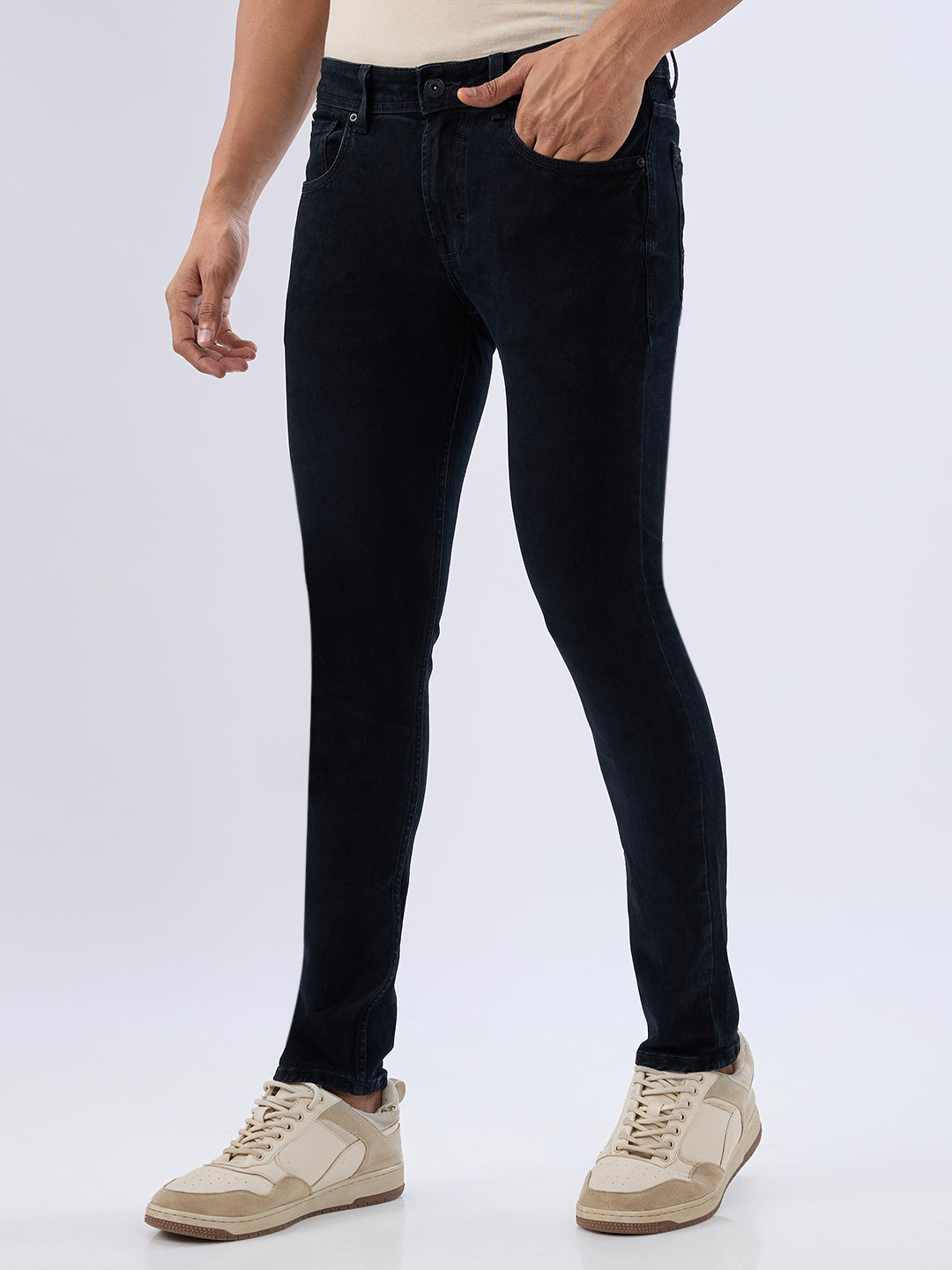 Spykar Carbon Black Slim Fit Low Rise Jeans For Men
